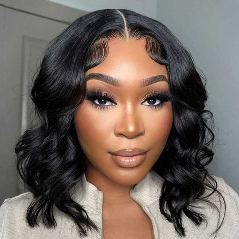 effortless short bob human hair wear and go wig with body wave texture