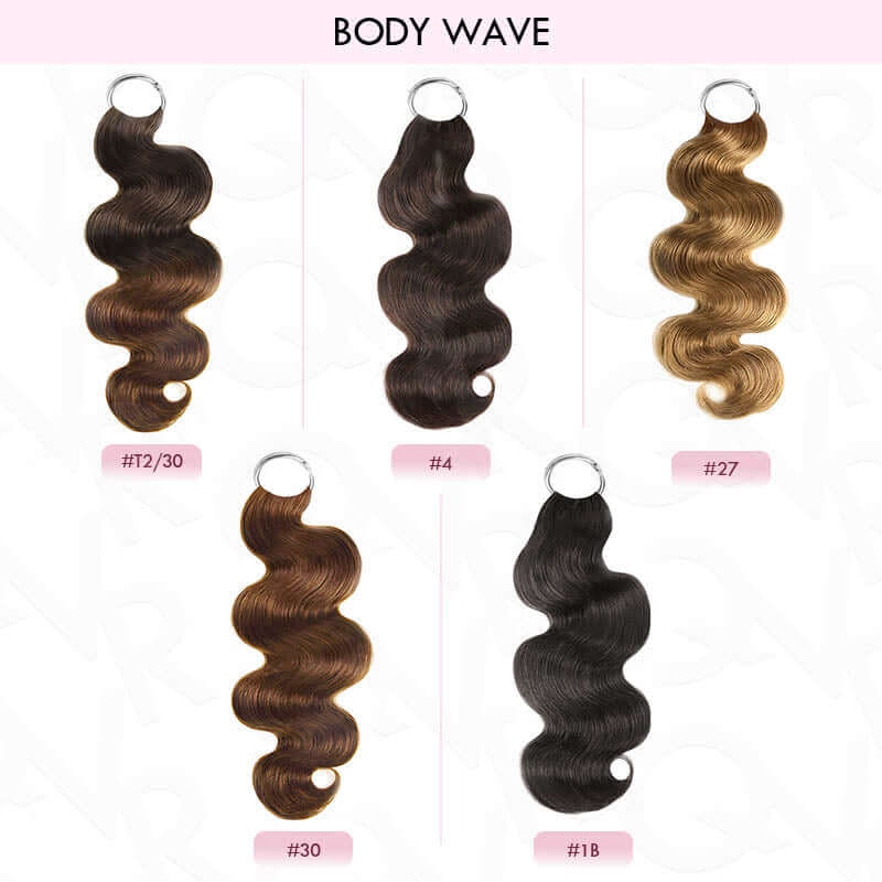QVR Highlight Brown Body Wave Feather Crochet Hair Machine Made Feather Human Hair Extension