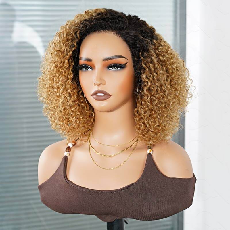 qvr ombred ash blonde side part human hair wigs short curly hair texture