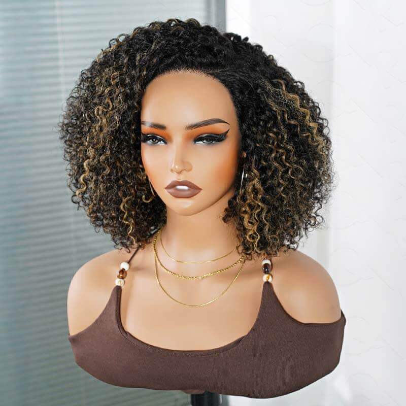 1b/27 blonde highlighted short curly human hair wigs