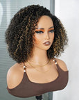 highlighted short cut curly wigs glueless human hair wigs