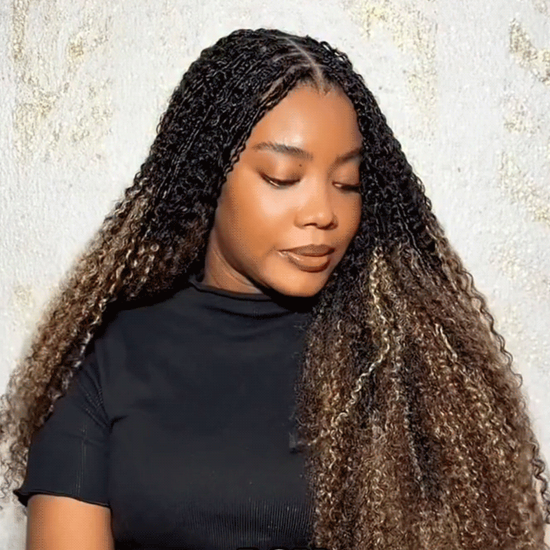 QVR Sun-Kissed Blonde Mixed Highlights Feather Crochet Human Hair Burmese Kinky Curly Miracle Knots Crochet Weave Hair Extensions