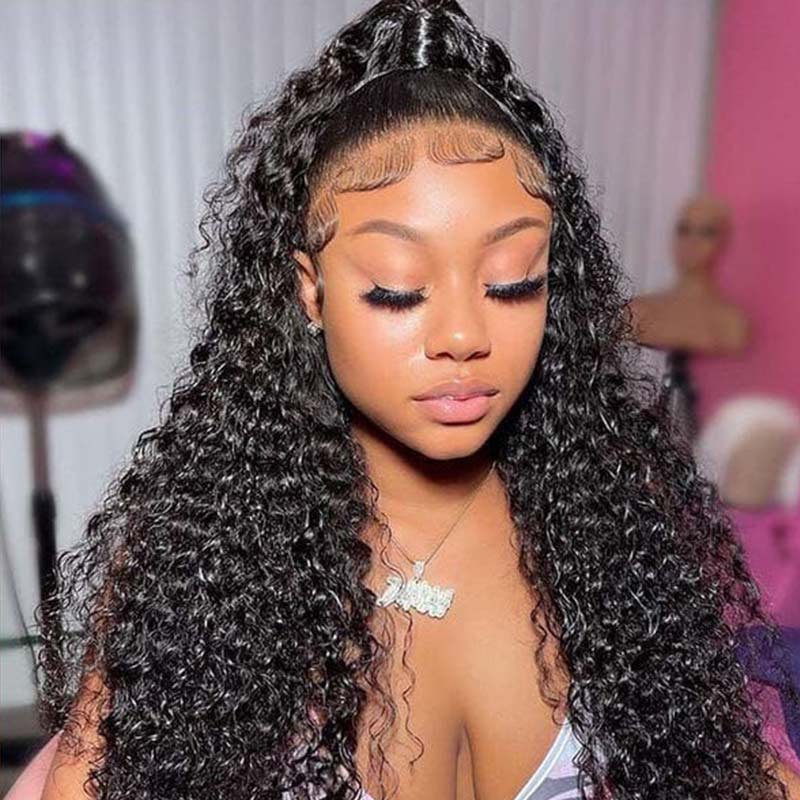 deep curly wear and go wig with HD lace closure