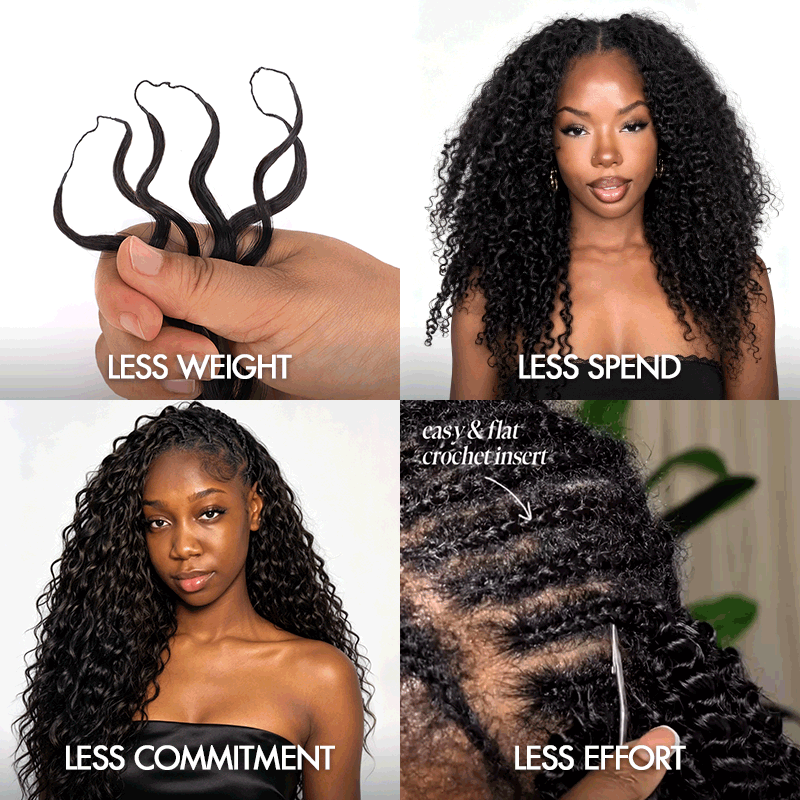 Lite Edition|QVR Curly Miracle Knots T2/30 Feather Crochet Human Hair|Lightweight Crochet Weave Hair Extension