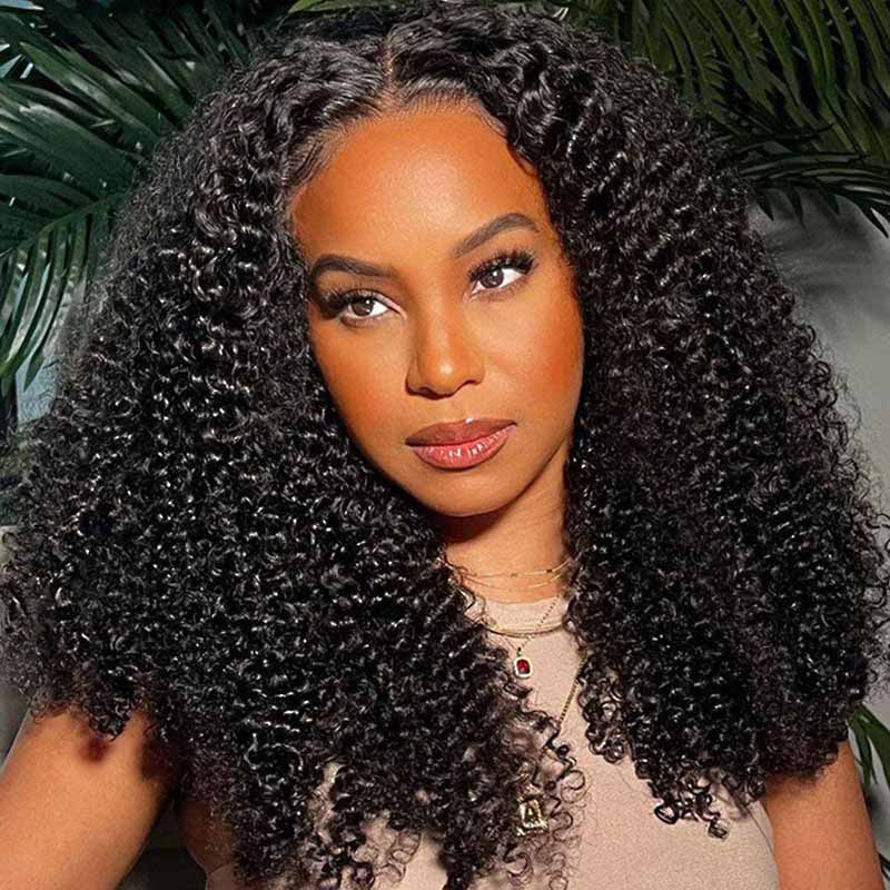 glueless pre-cut HD lace kinky curly human hair wear and go wig