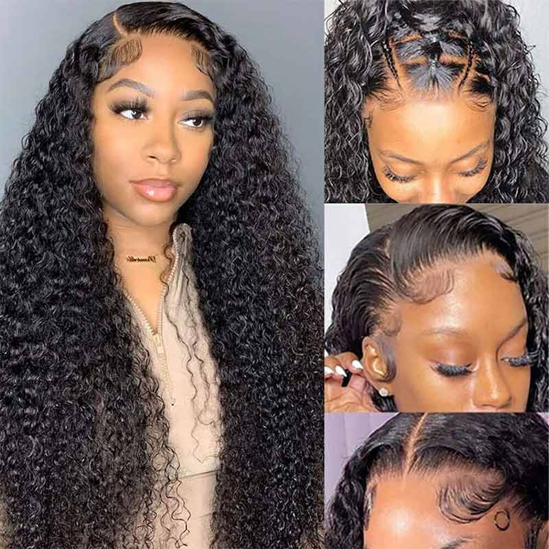 natural-looking deep wave human hair wear and go wig with HD lace