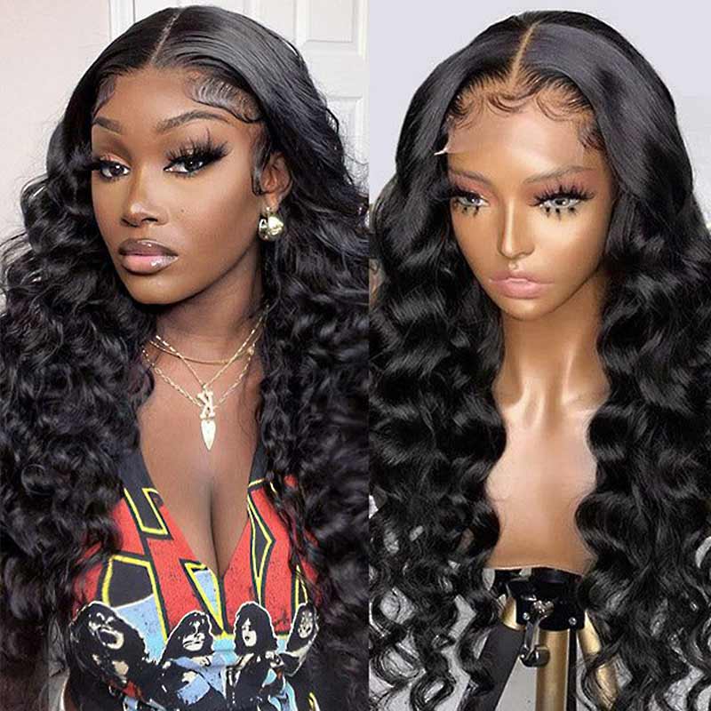pre-cut human hair wear and go wigs with loose deep wave
