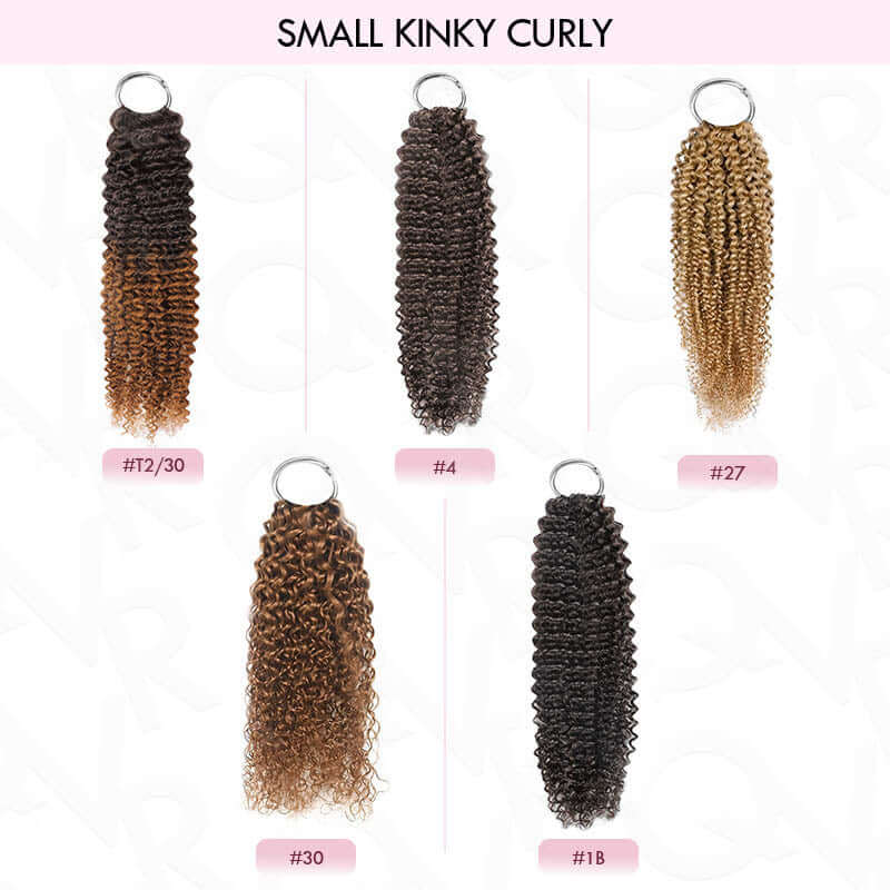 QVR Highlight Brown Small Kinky Curly Feather Crochet Hair Machine Made Feather Human Hair Extension