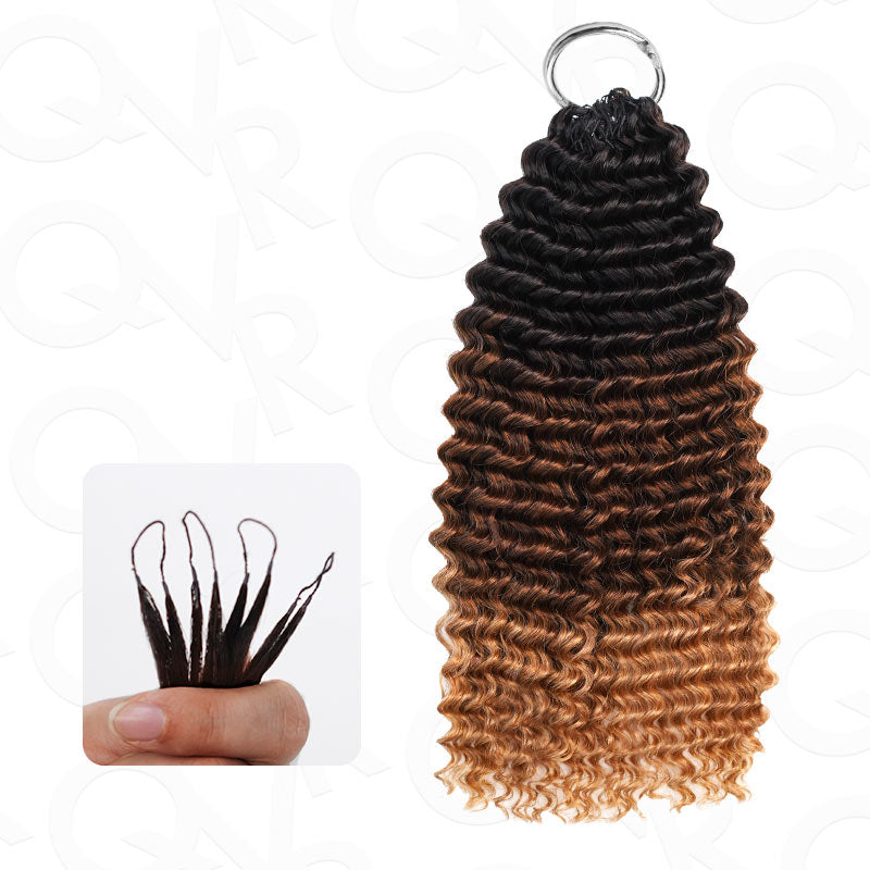 QVR Ombre #T1B/30/27 Small Kinky Curly Machine Made Feather Crochet Human Hair Extensions