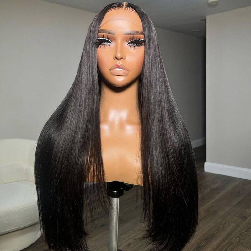 sleek straight human hair wear and go wigs for daily wear