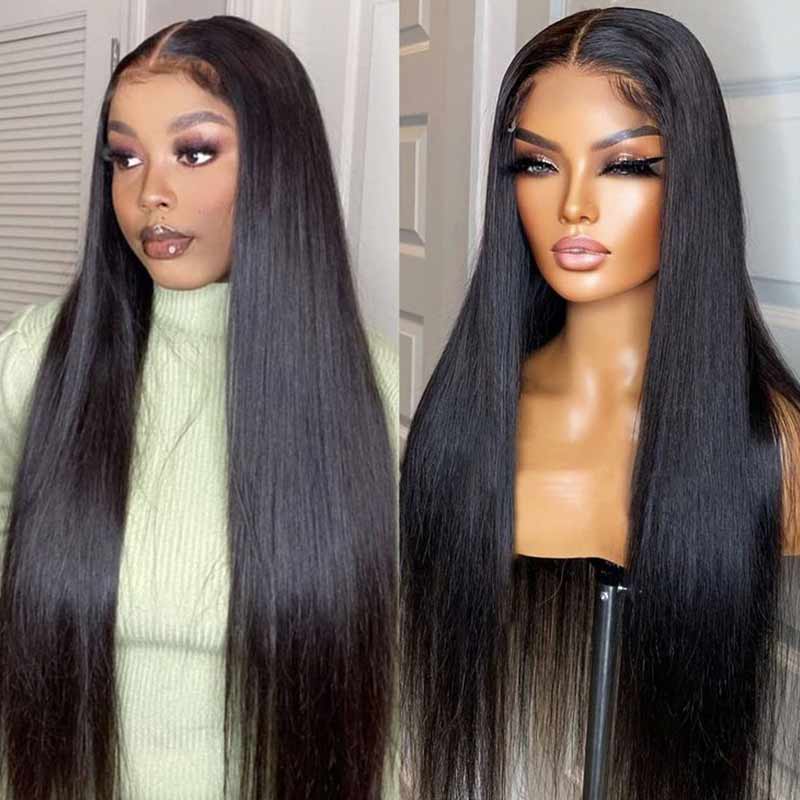 hd lace wigs human hair 5x5 glueless closure wig sleek and natural