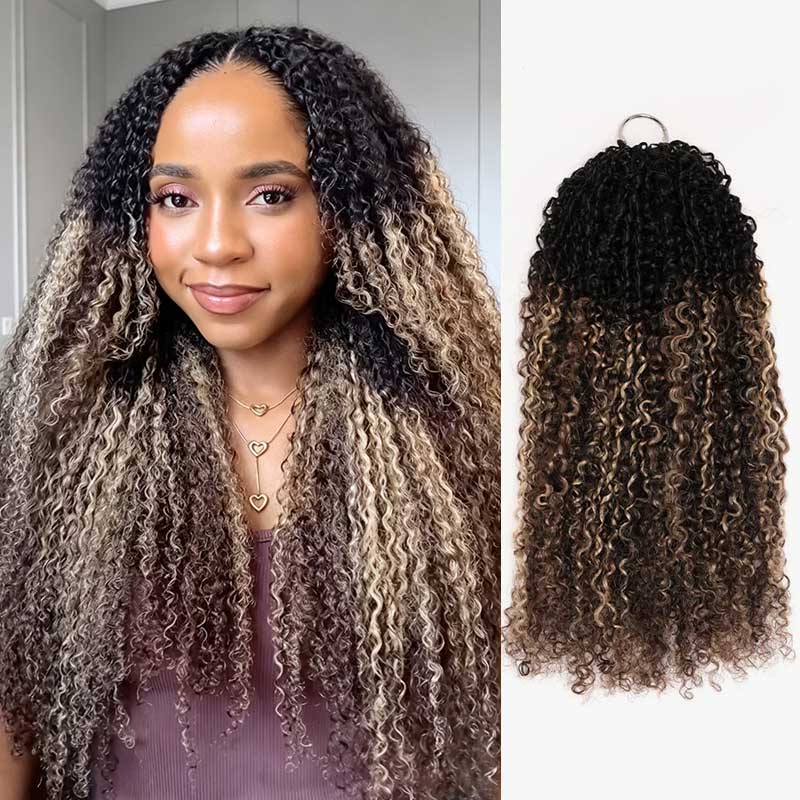 QVR Sun-Kissed Blonde Mixed Highlights Burmese Kinky Curly Feather Crochet Human Hair  Miracle Knots Crochet Weave Hair Extensions
