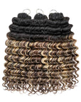 QVR Deep Wave Crochet Hair Sun-Kissed Blonde Mixed Highlights Machine Made Feather Human Hair Extension