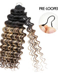 QVR Deep Wave Crochet Hair Sun-Kissed Blonde Mixed Highlights Machine Made Feather Human Hair Extension