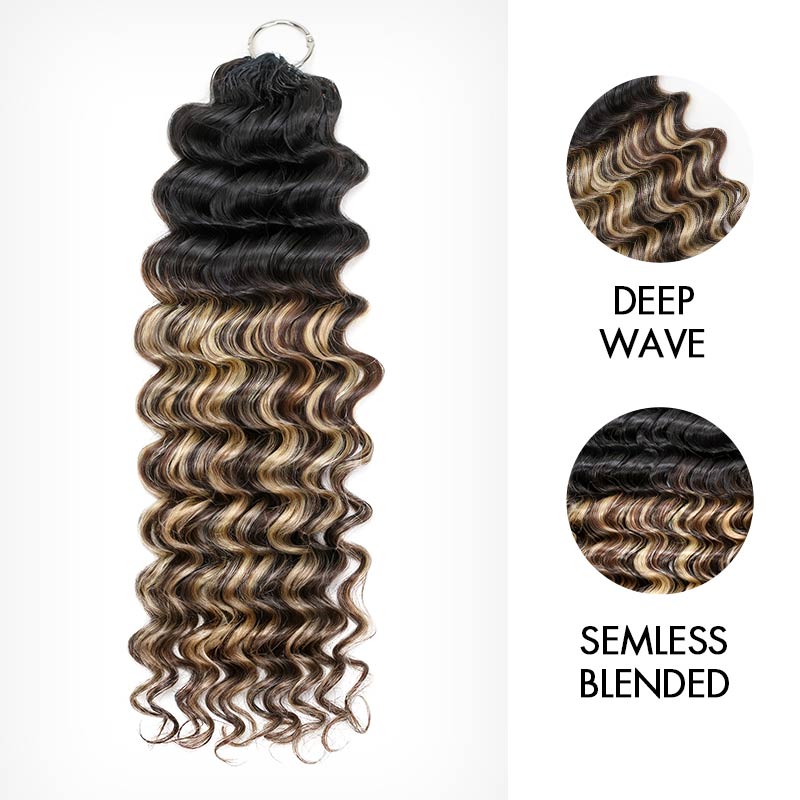 QVR Deep Wave Crochet Hair Sun-Kissed Blonde Mixed Highlights Machine Made Feather Human Hair Extension