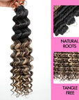 QVR Deep Wave Crochet Hair Sun-Kissed Blonde Mixed Highlights Machine Made Feather Human Hair Extension