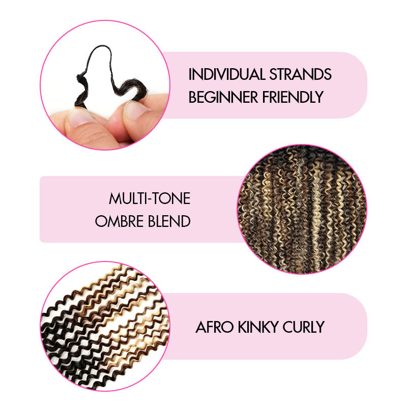 QVR Sun-Kissed Blonde Mixed Highlights Afro Kinky Curly Feather Crochet Human Hair Miracle Knots Crochet Weave Hair Extensions