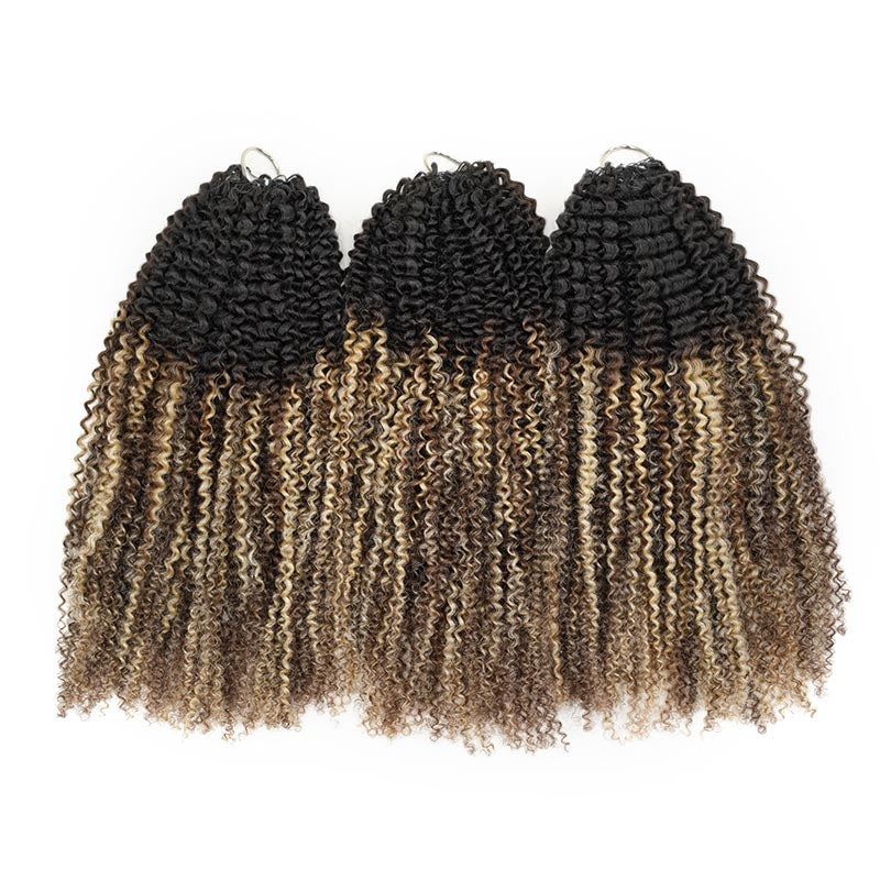 QVR Sun-Kissed Blonde Mixed Highlights Afro Kinky Curly Feather Crochet Human Hair Miracle Knots Crochet Weave Hair Extensions