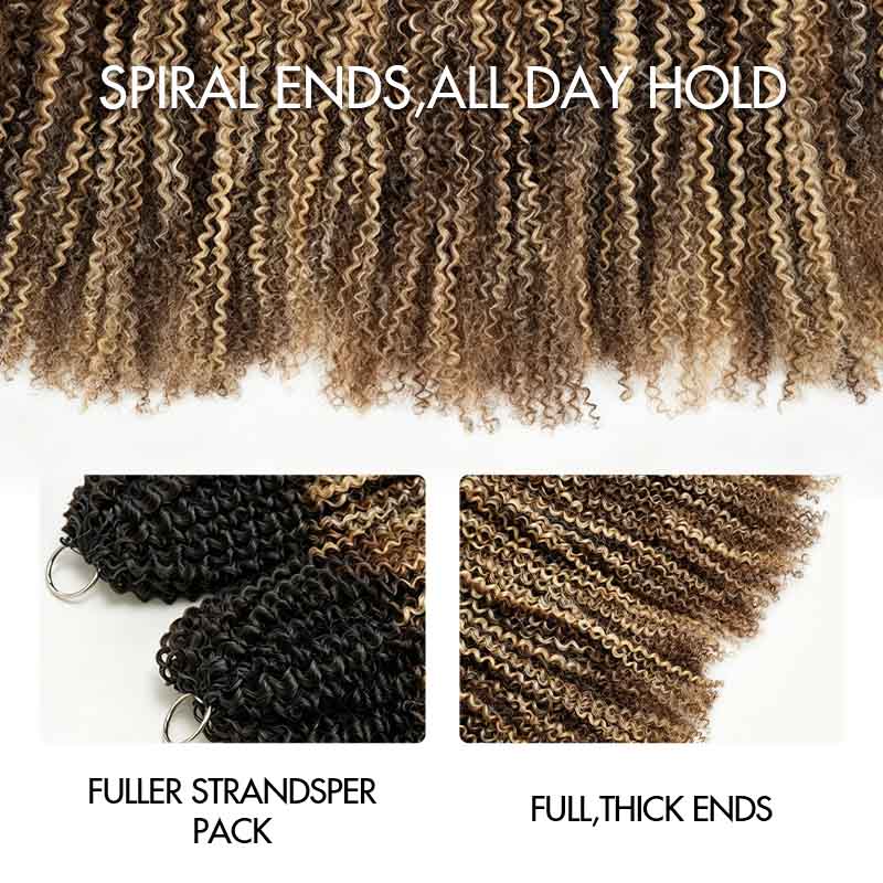 QVR Sun-Kissed Blonde Mixed Highlights Afro Kinky Curly Feather Crochet Human Hair Miracle Knots Crochet Weave Hair Extensions
