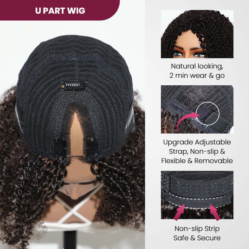 QVR U Part Wig Kinky Curly Human Hair Wigs Glueless Natural Looking Hairline
