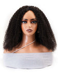 v part human hair wigs on wig stand front view