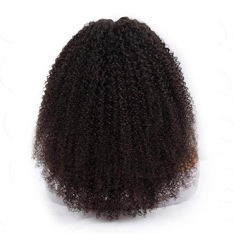 kinky curly v part wig human hair on wig stand back view