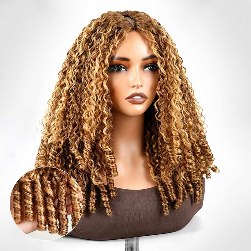 QVR Honey Blond Highlight Burmese Curly V Part Wigs Natural Protective Style Glueless Wigs