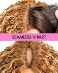 QVR Honey Blond Highlight Burmese Curly V Part Wigs Natural Protective Style Glueless Wigs