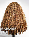 QVR Honey Blond Highlight Burmese Curly V Part Wigs Natural Protective Style Glueless Wigs