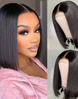 sleek short bob wear and go wig with HD lace closure