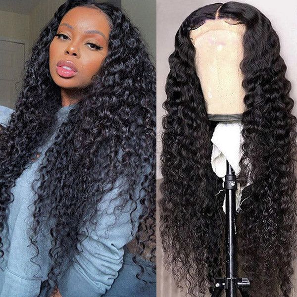 beautiful deep wave human hair wear and go wigs with HD lace frontal