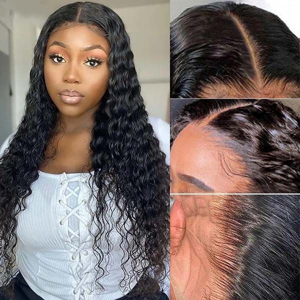 glueless wear and go wig with water wave texture
