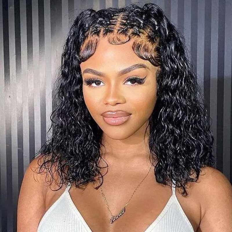 pre-styled natural black human hair bob wigs, wavy short bob wigs for everyday glam