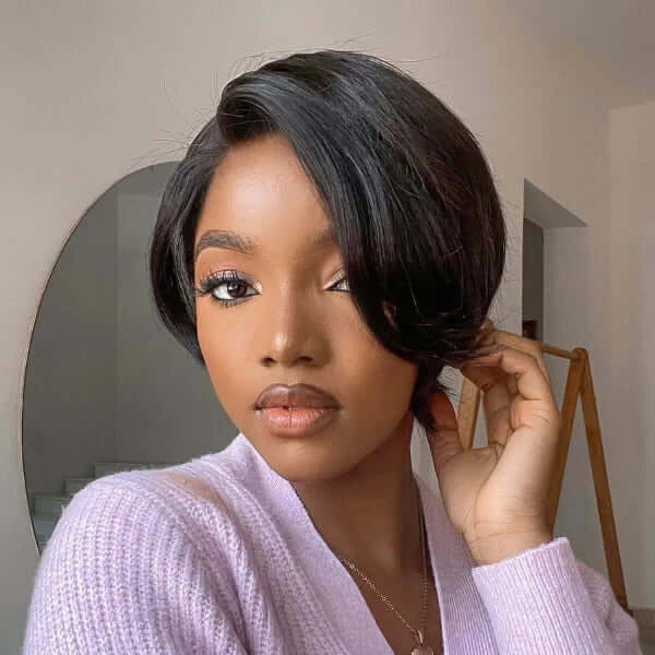 mature lady pixie cut wigs for black women, 100% human hair