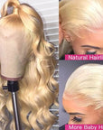 30 inch body wave hd lace front wigs in honey blonde for natural look
