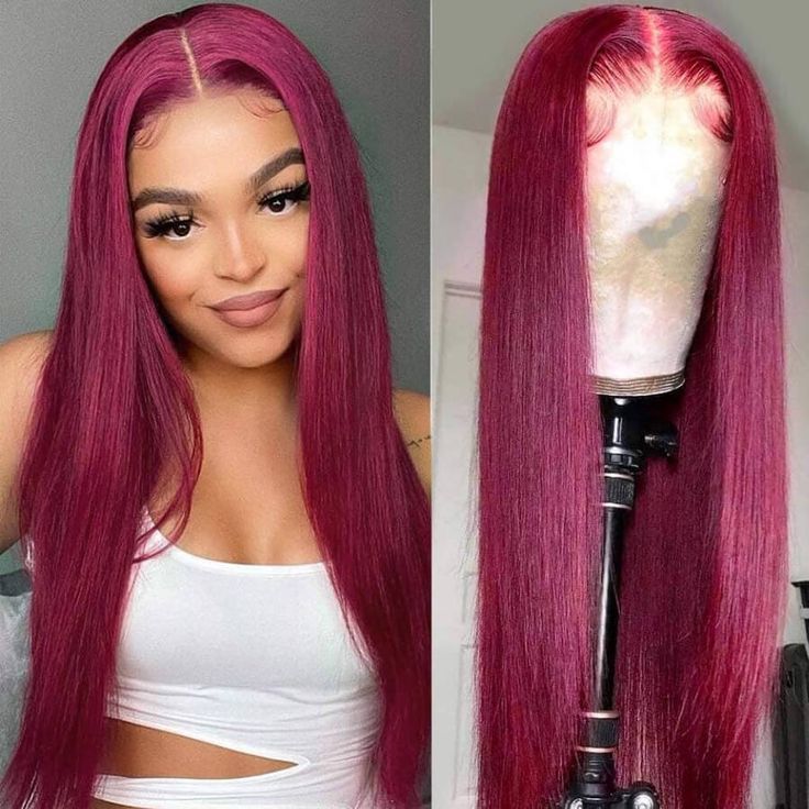 qvr wigs 99j burgundy straight with hd lace frontal