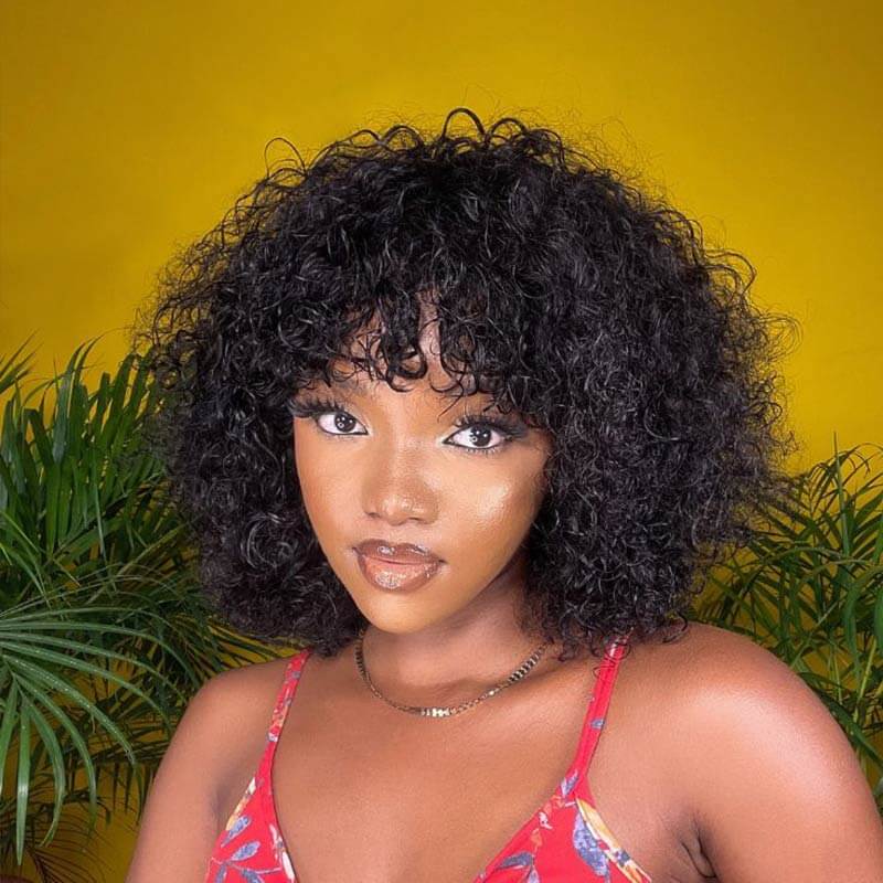 trendy short bob wigs with bangs, water wave pixie