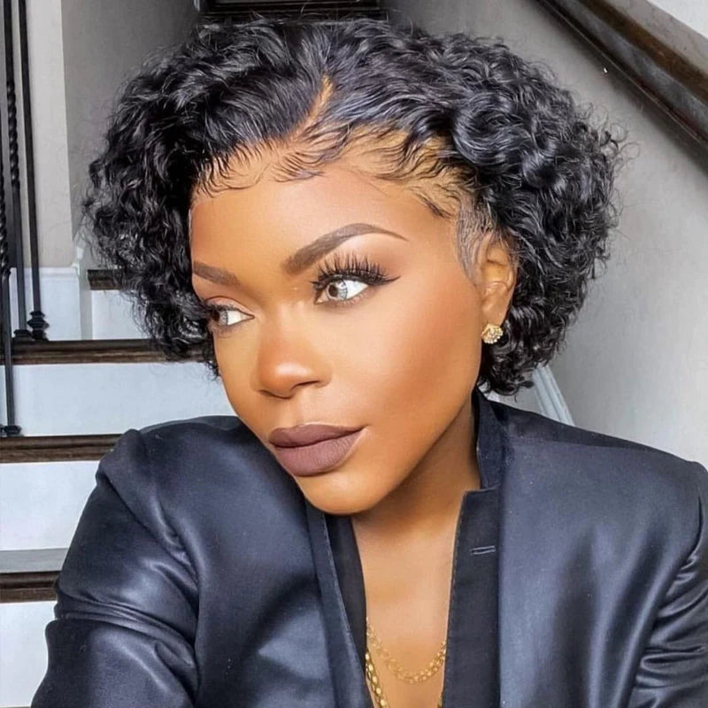 bouncy pixie cut wigs for black women with natural curls