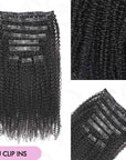 afro kinky curly pu clip in hair extensions natural black color