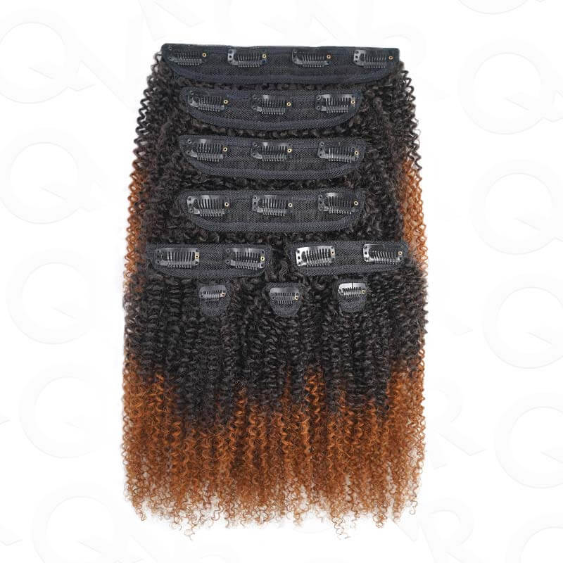 qvr ombre brown human hair clip ins in kinky curly texture
