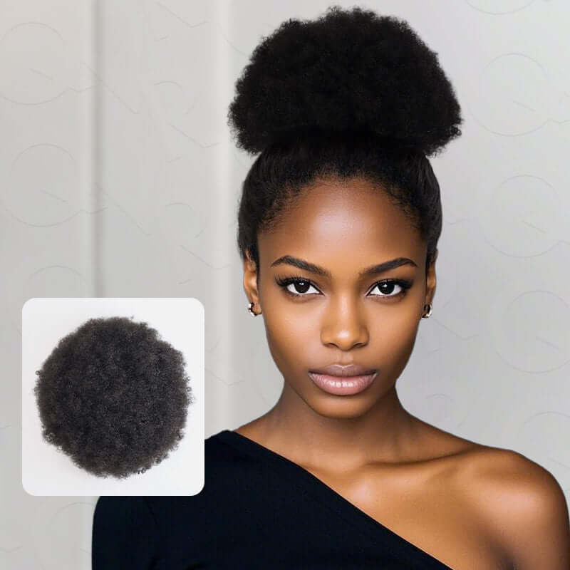 qvr drawstring afro puff human hair ponytail extensions natural black