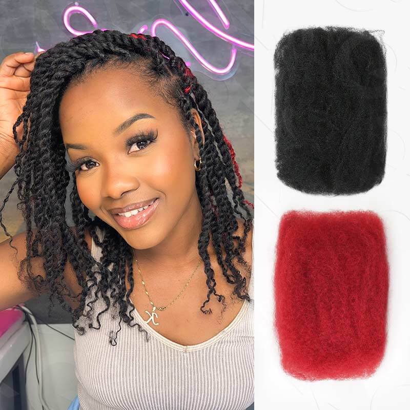 QVR #Red+#1B Two Colors Afro Kinky Bulk Human Hair For Braiding DreadLock
