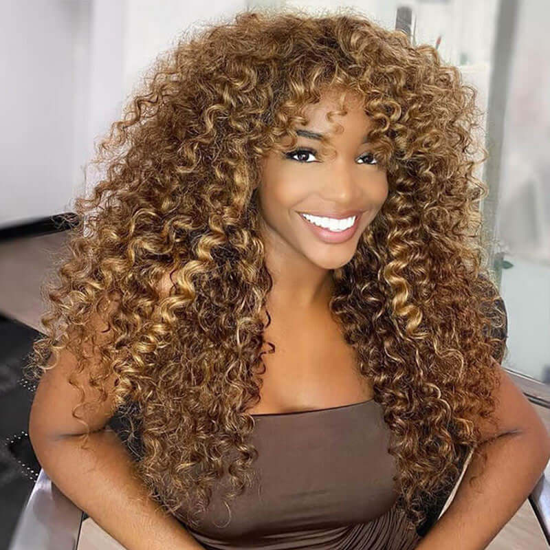 piano color 4 27 glueless human hair wigs with soft bouncy curls