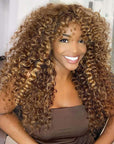 bouncy curly glueless human hair wigs with soft fringe