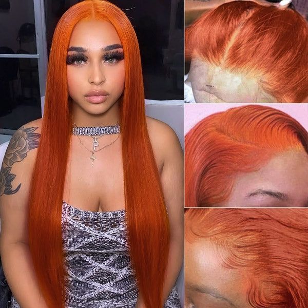 human hair lace wigs ginger orange 4x4 closure with baby hair body wave pre-plucked