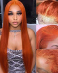 human hair lace wigs ginger orange 4x4 closure with baby hair body wave pre-plucked