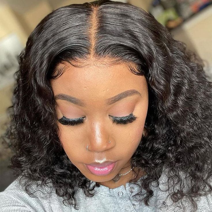 flattering deep wave short bob wigs, real human hair bob wigs for protective styling