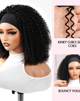 QVR Kinky Curly Headband Wig 100% Human Hair Glueless Wigs for Women