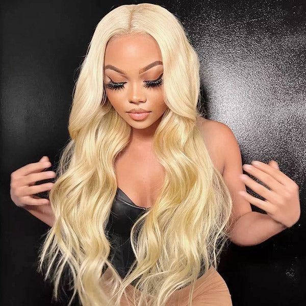 sleek 30 inch body wave human hair lace wigs with honey blonde color