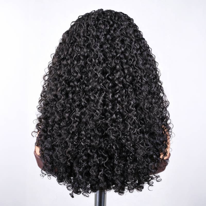 QVR Layered Burmese Curly Glueless V Part Wig Invisible Lace Edge Human Hair